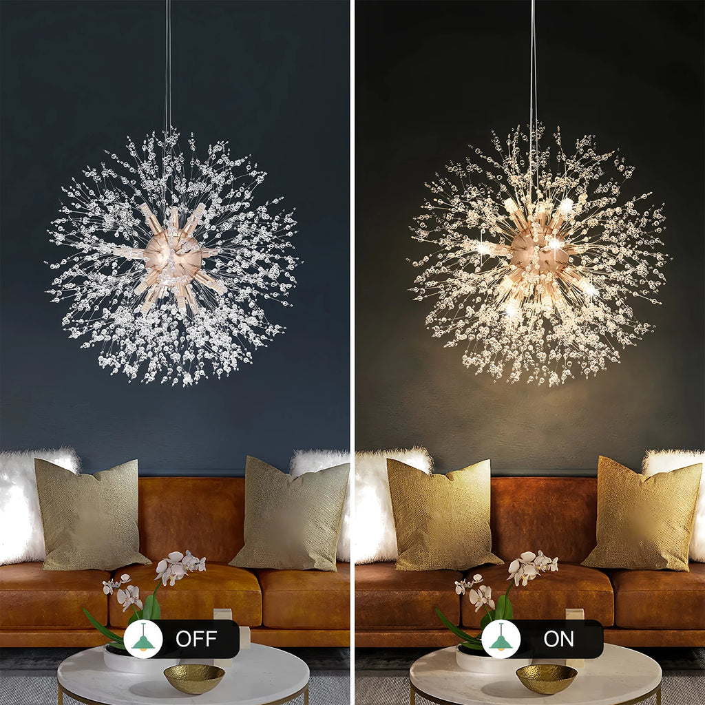 Modern LED Pendant Lights Creativity Dandelion Chandelier Home Art Crystal Lamps Living Room Dining Room Bedroom Home Decoration