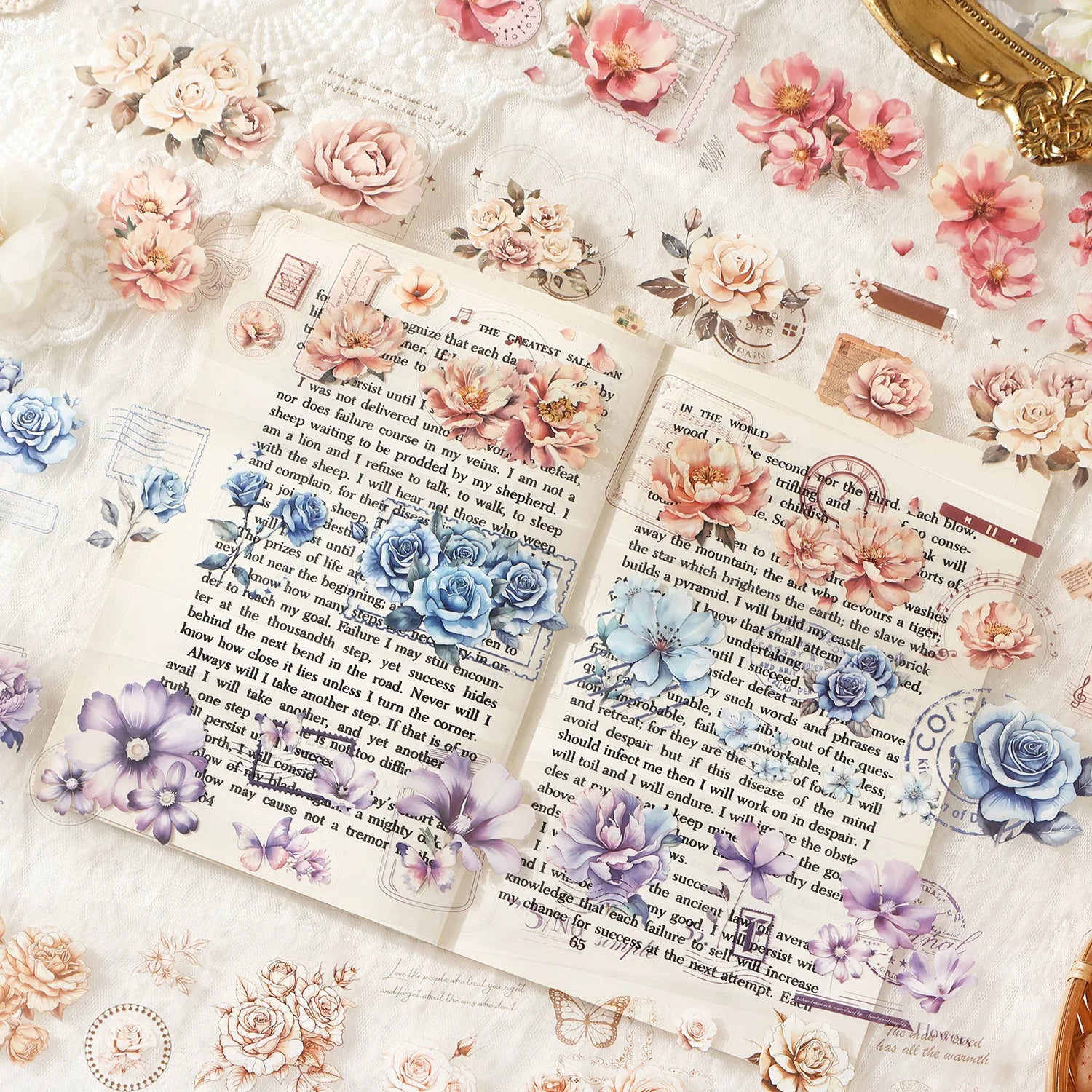 6sheets Plant Flower Decorative Sticker Large Size PET Hand Account Material Sticker Pack Scrapbook Diary Album Journal Planner