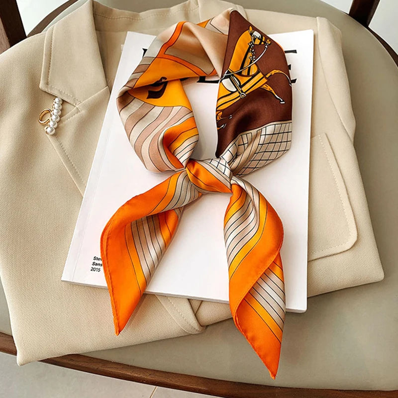 70*70cm Silk Square Scarf Women Handkerchief Printed Female Shawl Head Bandana Small Neck Muffler Silk Satin Hair Hijab Scarf