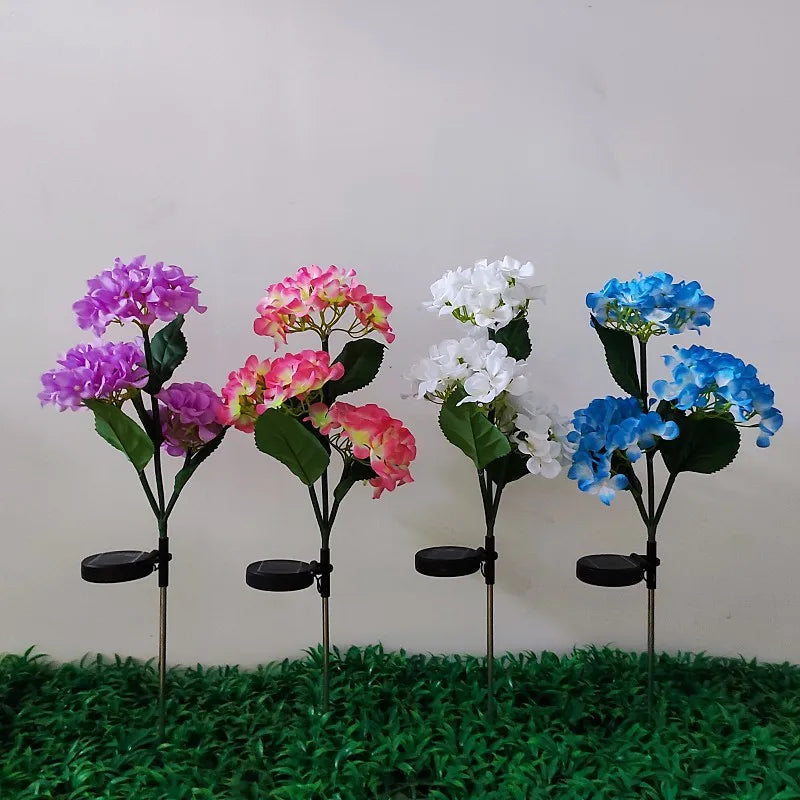 Hydrangea Flowers Lawn Light Garden Stakes Ground Lights Outdoor Decor Lamp Pathway Waterproof  Pond Floral Solar Powered Light