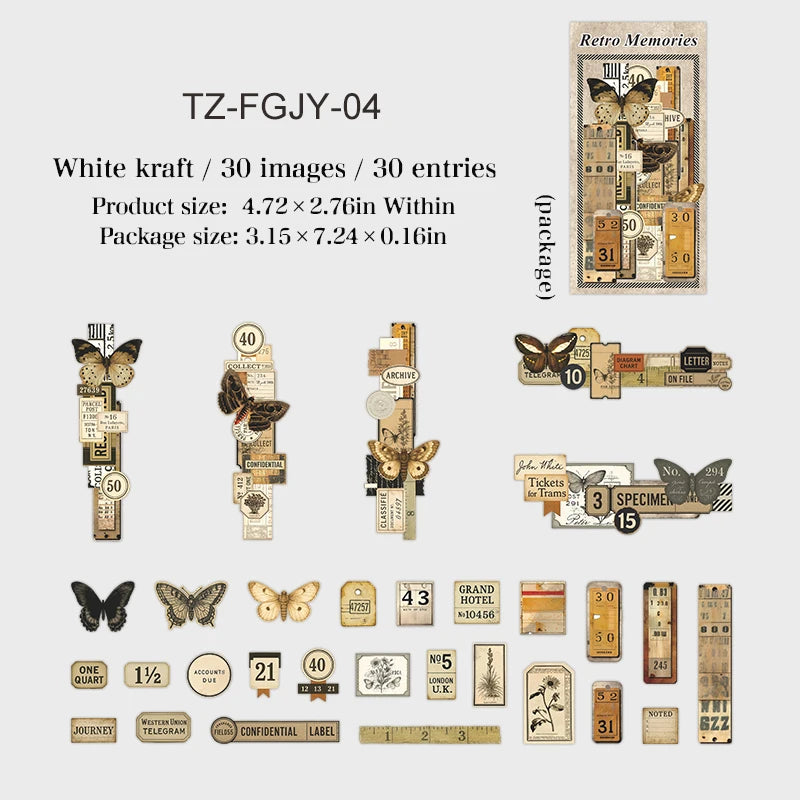 Retro Memories Series Vintage Butterfly Border Label Landscape Sticker Creative DIY Journal Material Collage Stationery