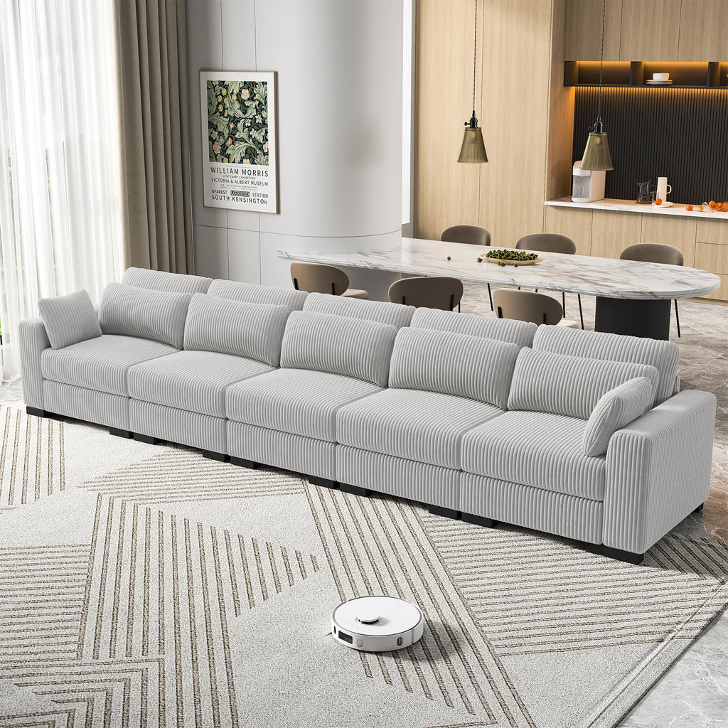 Anajqaqia Modular Sofa, Living Room Sofas, Velvet Sofa with Wide Armrests, Footstool, Various Combinations, Velvet, Grey