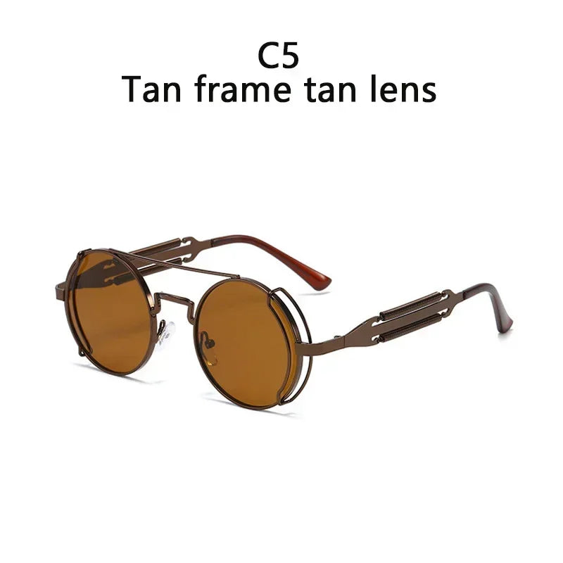 2022 New Metal Steampunk Sunglasses Men Women Fashion Round Glasses Bran age Sun Glasses High Quality Oculos de sol