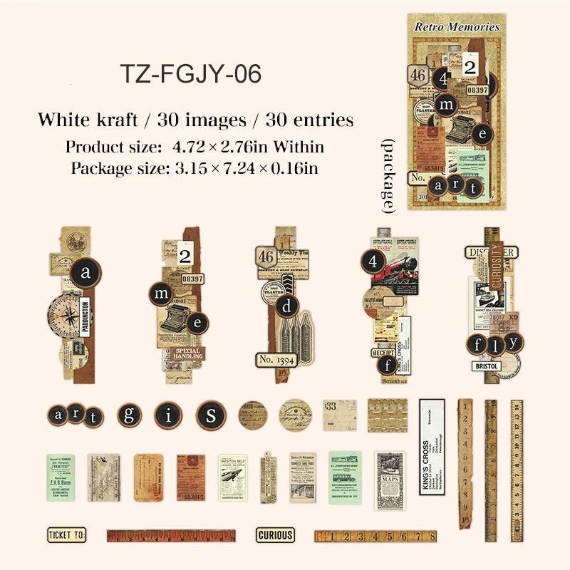 Retro Memories Series Vintage Butterfly Border Label Landscape Sticker Creative DIY Journal Material Collage Stationery