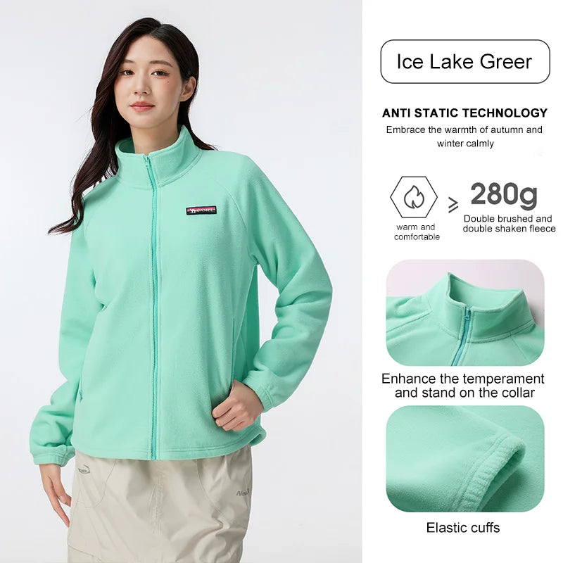 GOLDEN CAMEL Outdoor Fleece Jacket for Women Men Double-sided Polar Fleece Warm Anti-static Stand-up Collar Windproof Coat Liner
