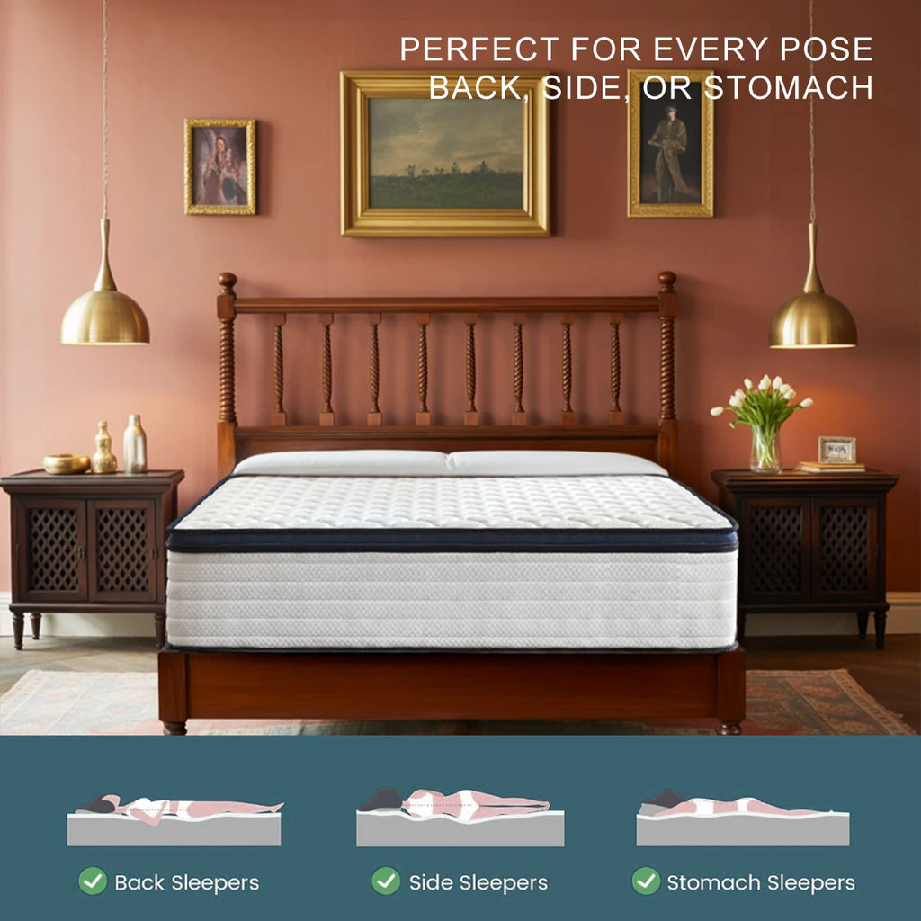 10/12/14 Inch Queen Size Mattress, Hybrid Mattress, Medium Firm for Pressure Relief, Cool Sleep & Partner Motion Isolation