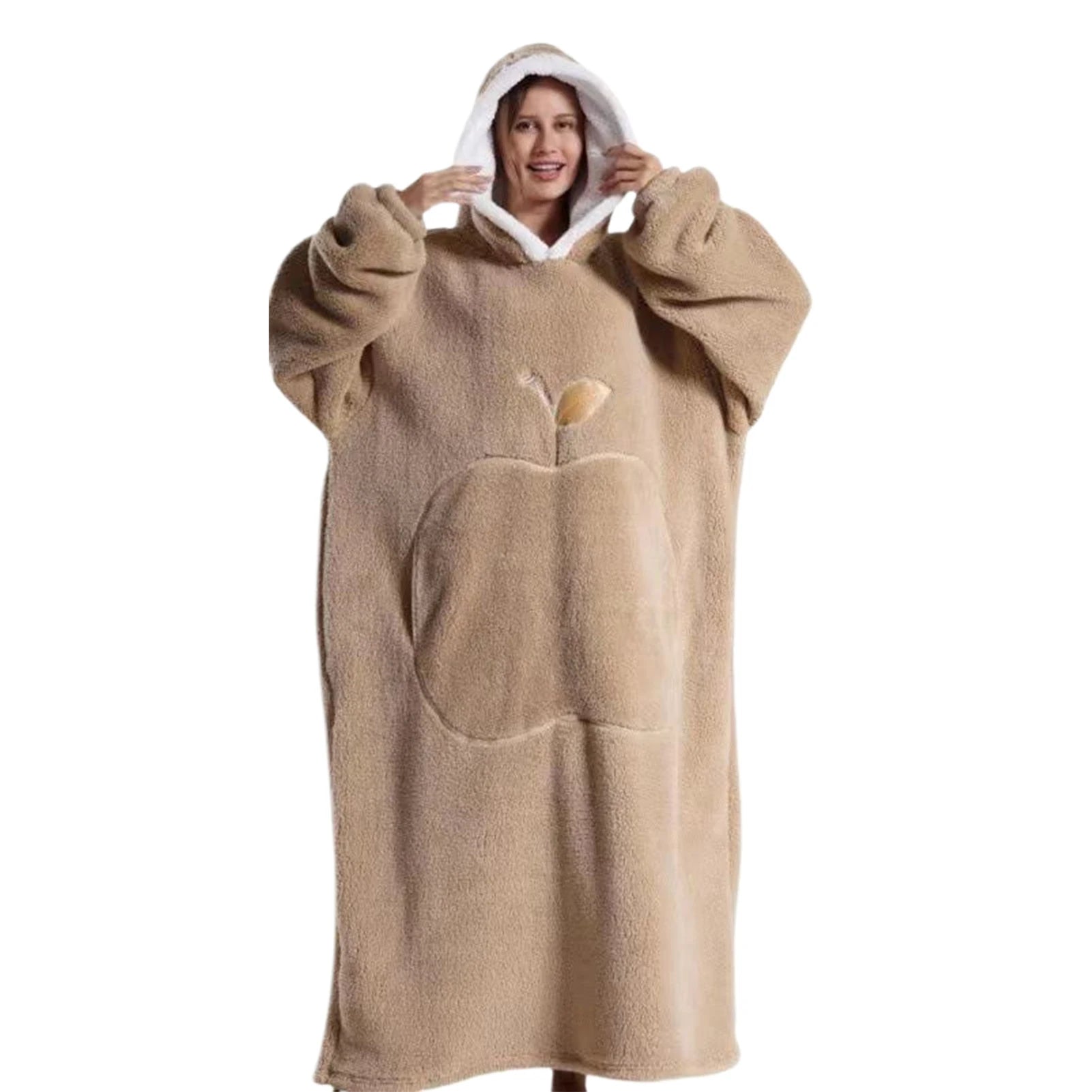 Extra Long Wearable Blankets Winter Flannel Hooded Blanket with Full Sleeves Men Women Cozy Soft Throw Adult TV Blanket