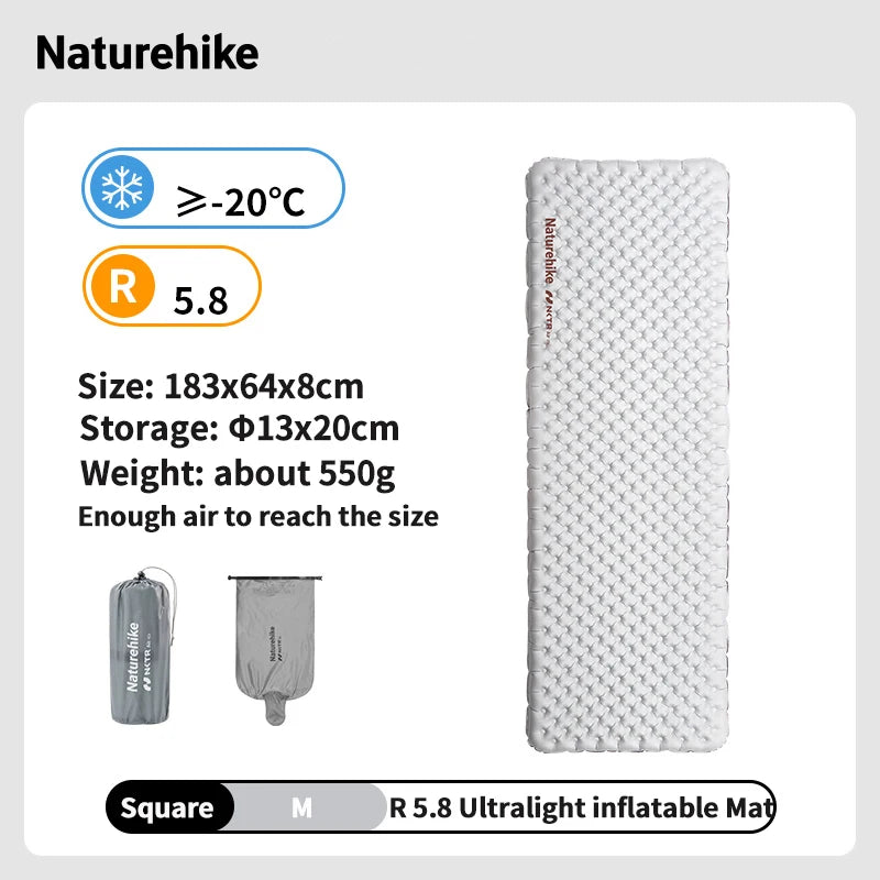 Naturehike Camping Inflatable Mattress R 5.8 Ultralight Portable Foldable Tent Sleeping Pad Outdoor Travel Hiking Beach Mat