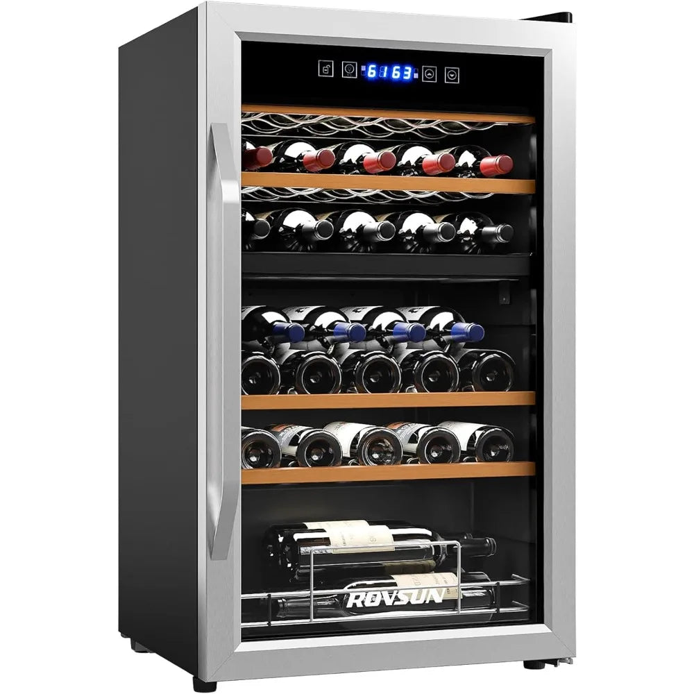33 Bottle Wine Fridge, Dual Zone Wine and Beverage Refrigerator with Independent Temp & LED Control Panel, Freestanding