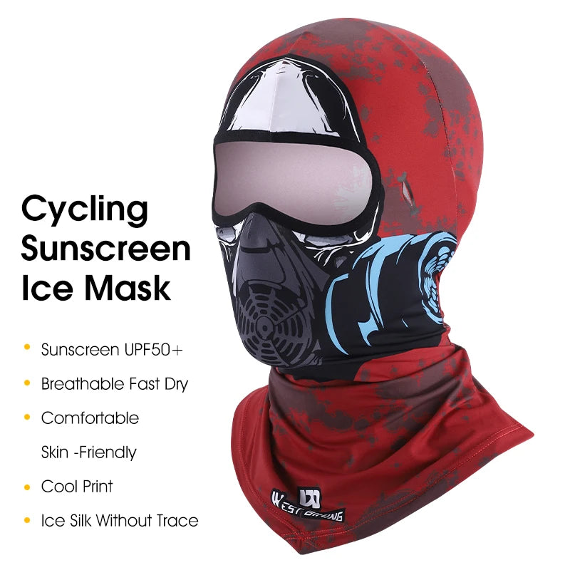 WEST BIKING 3D Skull Pattern Motorcycle Balaclava Summer UV Protection Cycing Caps For Men MTB Road Bike Full Face Ice Silk Mask