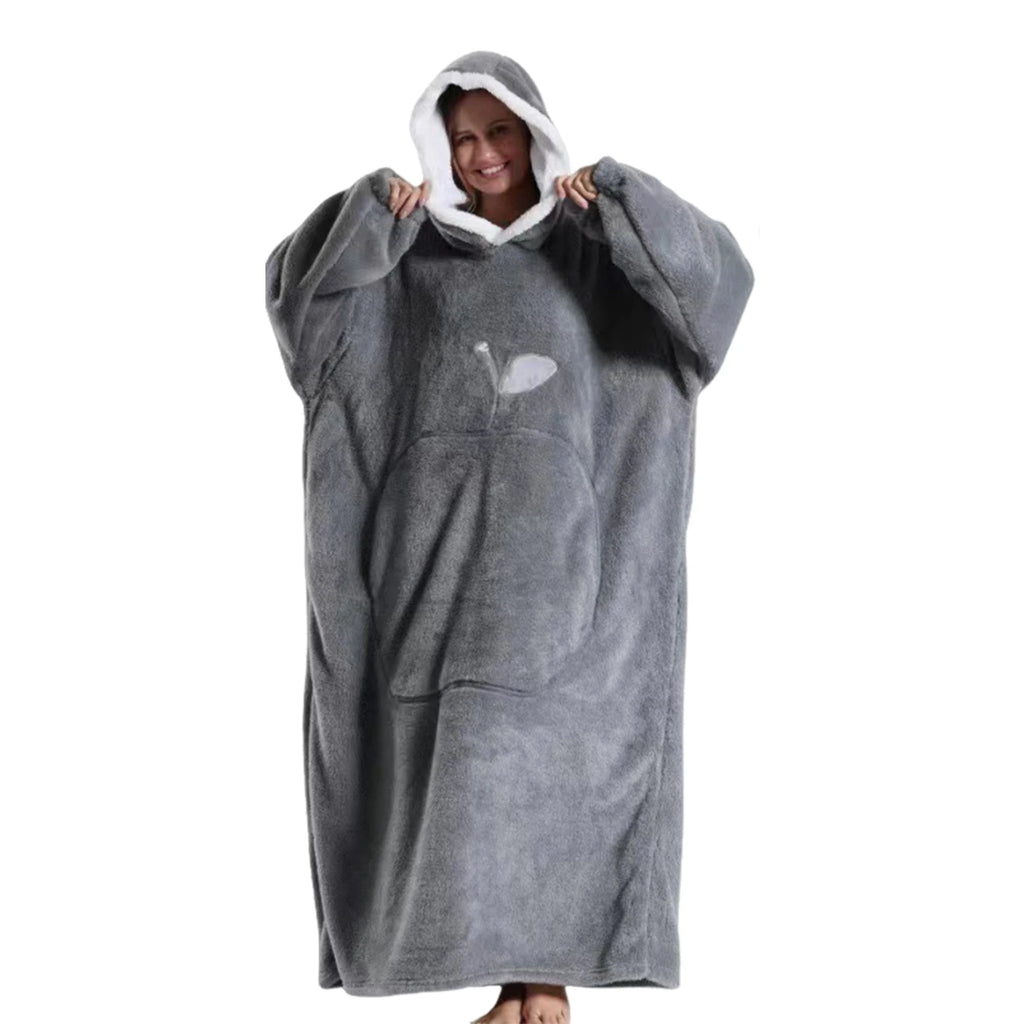 Extra Long Wearable Blankets Winter Flannel Hooded Blanket with Full Sleeves Men Women Cozy Soft Throw Adult TV Blanket