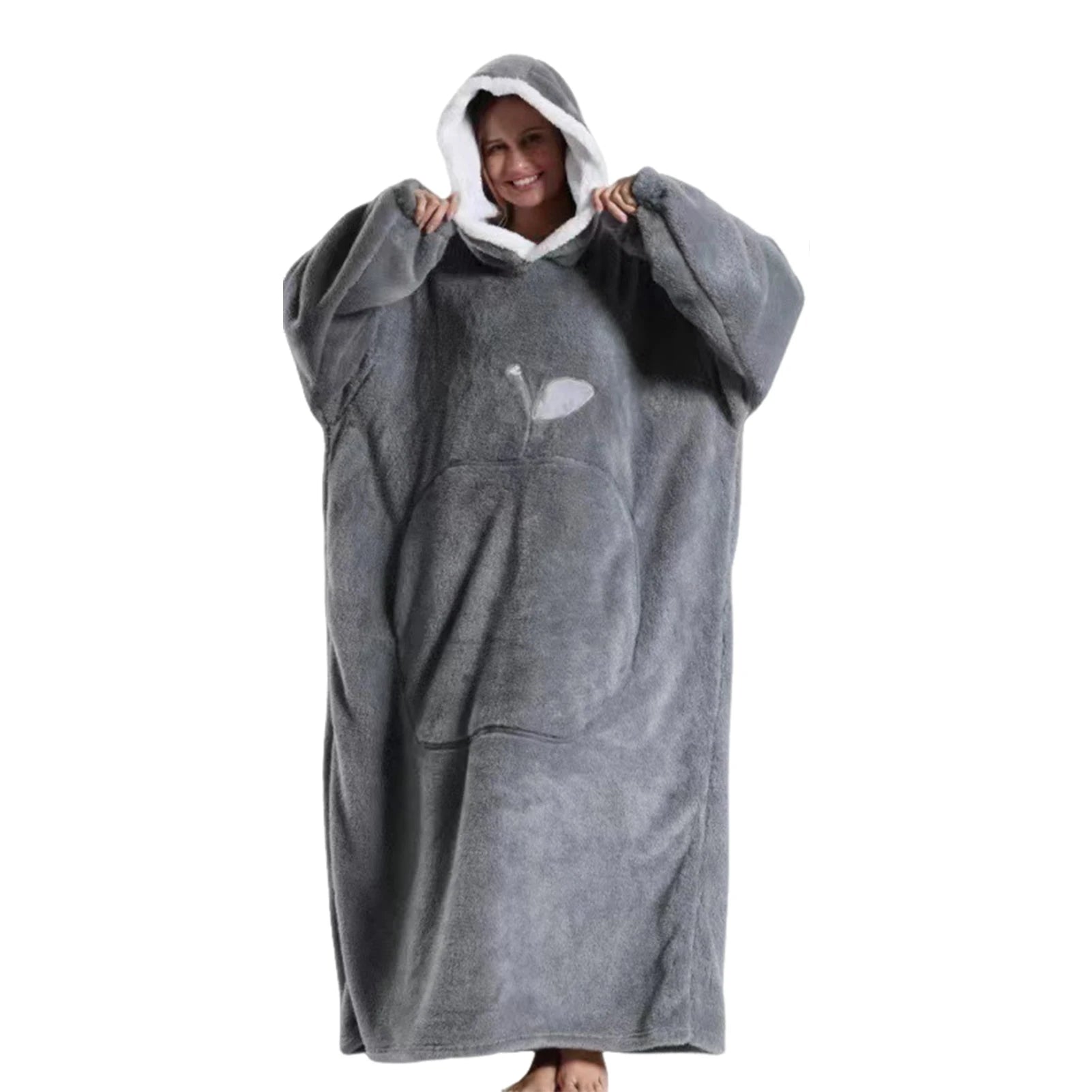 Extra Long Wearable Blankets Winter Flannel Hooded Blanket with Full Sleeves Men Women Cozy Soft Throw Adult TV Blanket