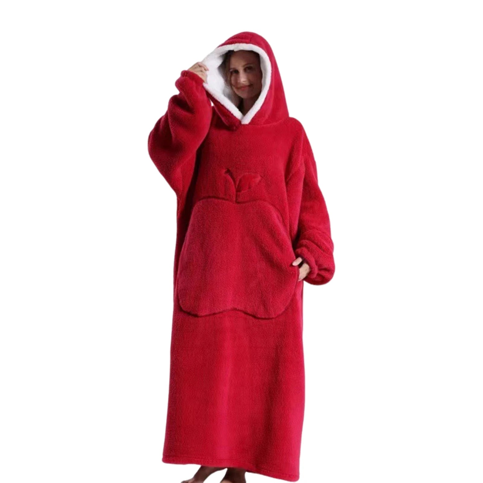 Extra Long Wearable Blankets Winter Flannel Hooded Blanket with Full Sleeves Men Women Cozy Soft Throw Adult TV Blanket