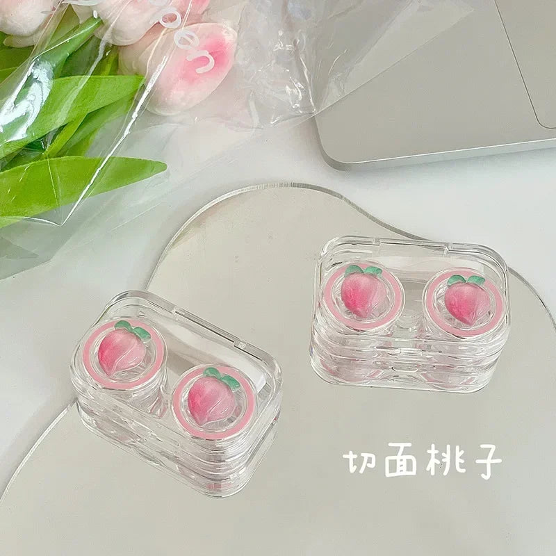 Pink Peach Clear Visible Contact Len Case NoScrew Lid Contact Lens Organizer Colored Contacts Lens Case Travel Organizer 2025New