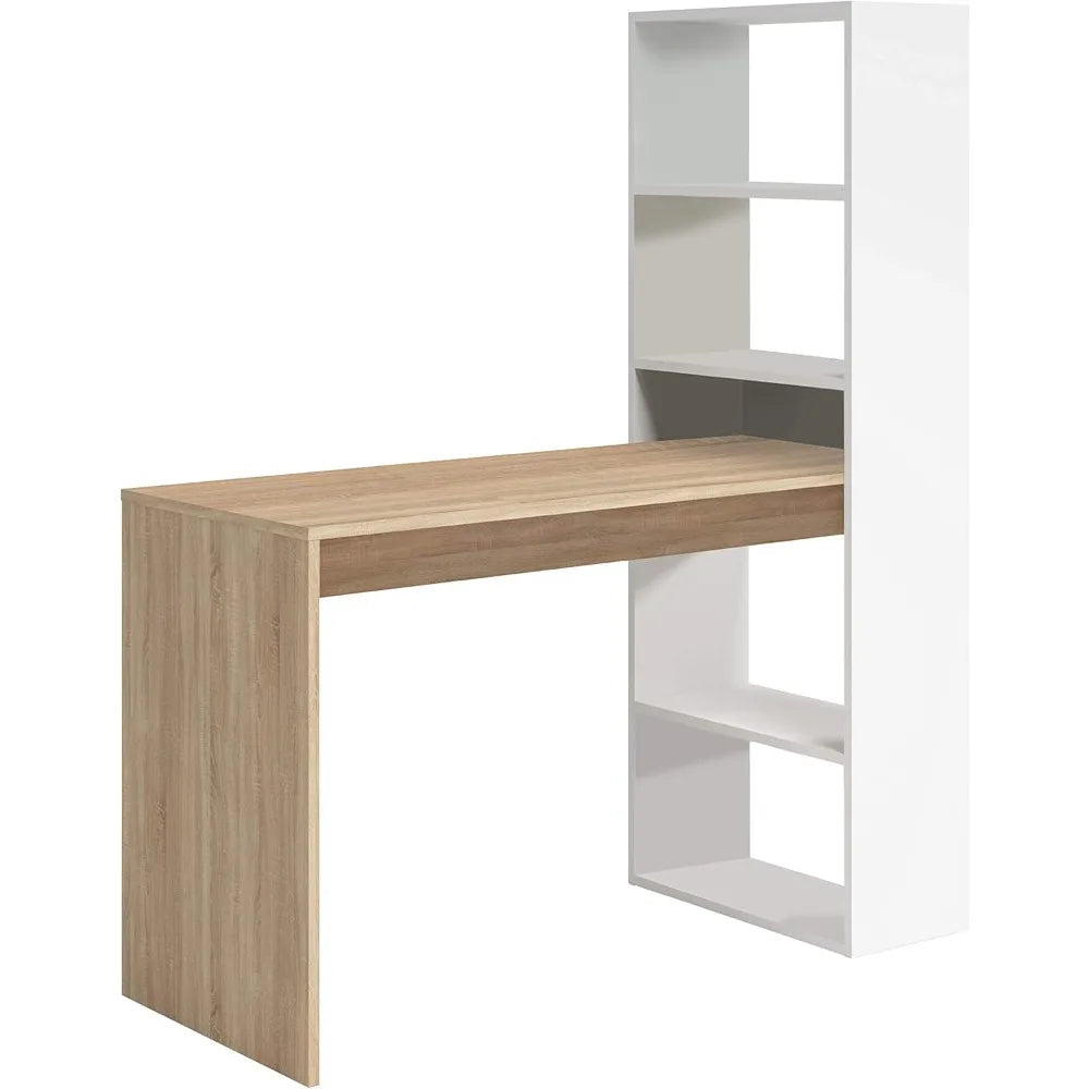 Desk with Reversible Shelf, Computer Table, Artik White and Canadian Oak, Duplo Model, Dimensions: 120 cm (W) x 53 c
