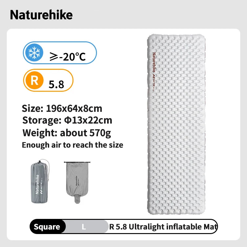 Naturehike Camping Inflatable Mattress R 5.8 Ultralight Portable Foldable Tent Sleeping Pad Outdoor Travel Hiking Beach Mat