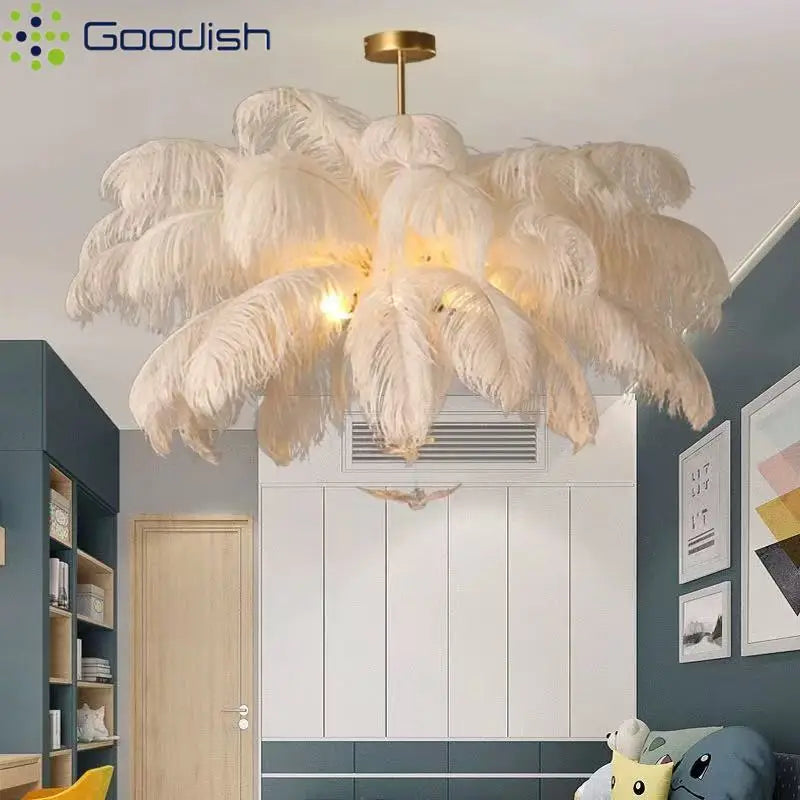 Ostrich Feather Modern Nordic  Pendant Lights LED Hanging Lamps for Living Dining Room Girl's Bedroom Home Decoration Chandelier