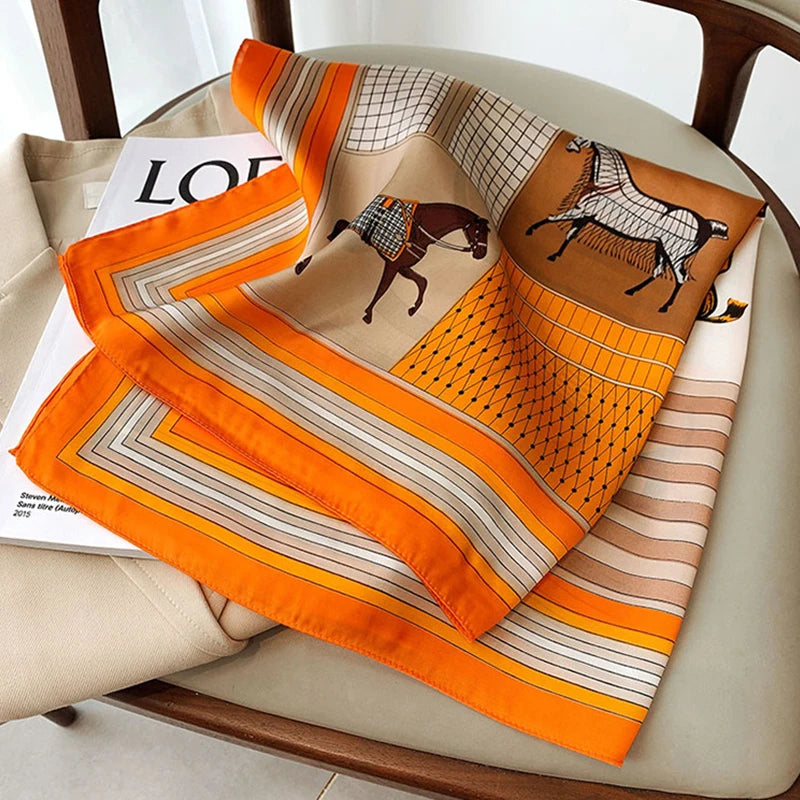 70*70cm Silk Square Scarf Women Handkerchief Printed Female Shawl Head Bandana Small Neck Muffler Silk Satin Hair Hijab Scarf
