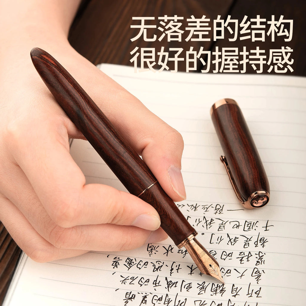 Hongdian A10 Fountain Retro Elegant Wooden Pen Business Calligraphy Office Capacity Ink Converter Cartridge Premium Gift Box
