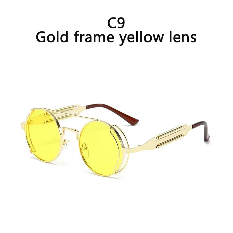 2022 New Metal Steampunk Sunglasses Men Women Fashion Round Glasses Bran age Sun Glasses High Quality Oculos de sol