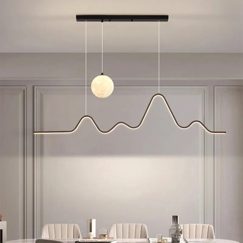 Modern Minimalist Restaurant Ceiling Chandelier Creative Wave Moon Kitchen Pendant Lamp Home Decor LED Bedroom Bar Hanging Light