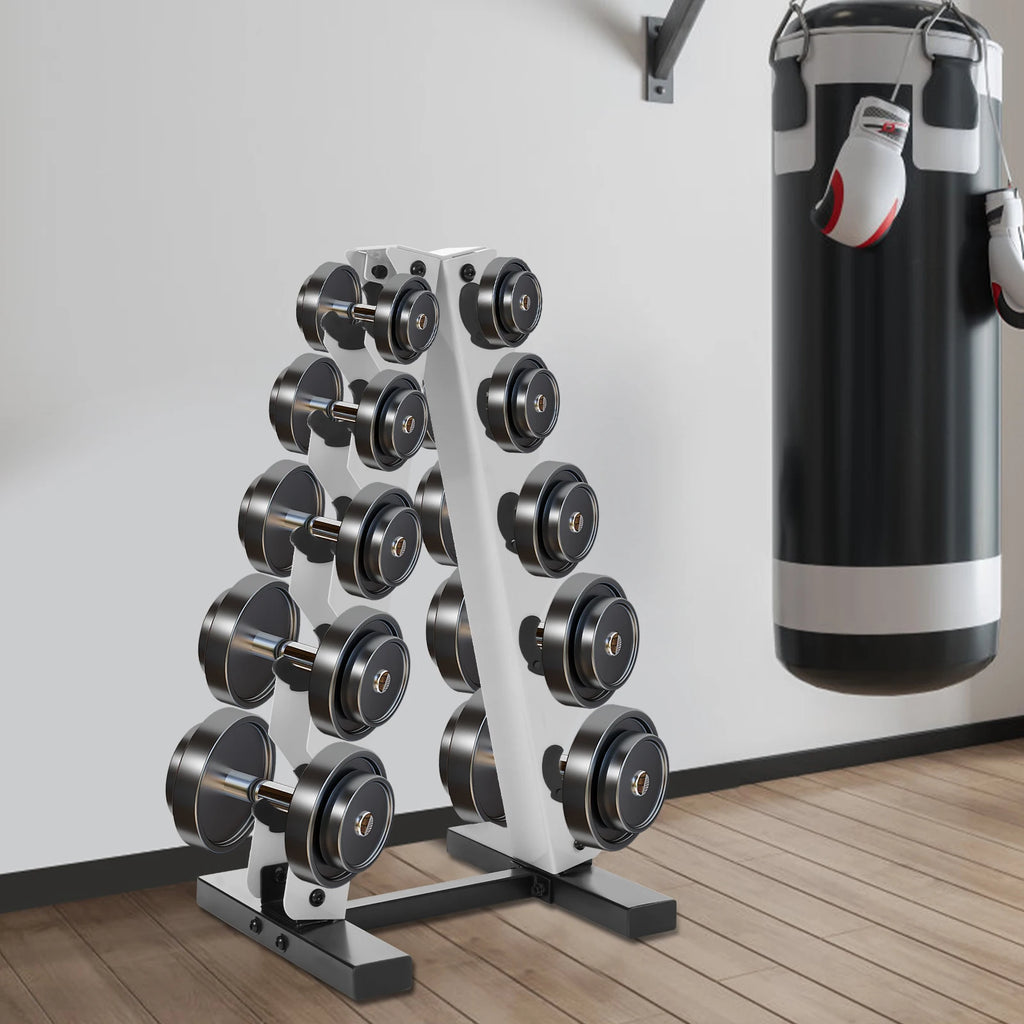 5-Tier Dumbbell Rack A-Frame Steel Dumbbell Holder Accommodate 5 Pairs Dumbbells 100kg Load-bearing Capacity for Home Gym