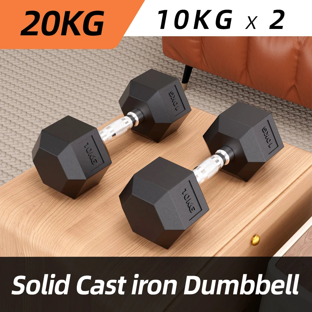 A Pair of Hexagonal Dumbbells, Pvc Coated, with a Metal Core Structure. Hexagonal Design Prevents Rolling. Available in Two Weights: 5kg and 10 Kilograms. This Fitness Equipment Is Suitable for Bodybuilding, Strength Training
