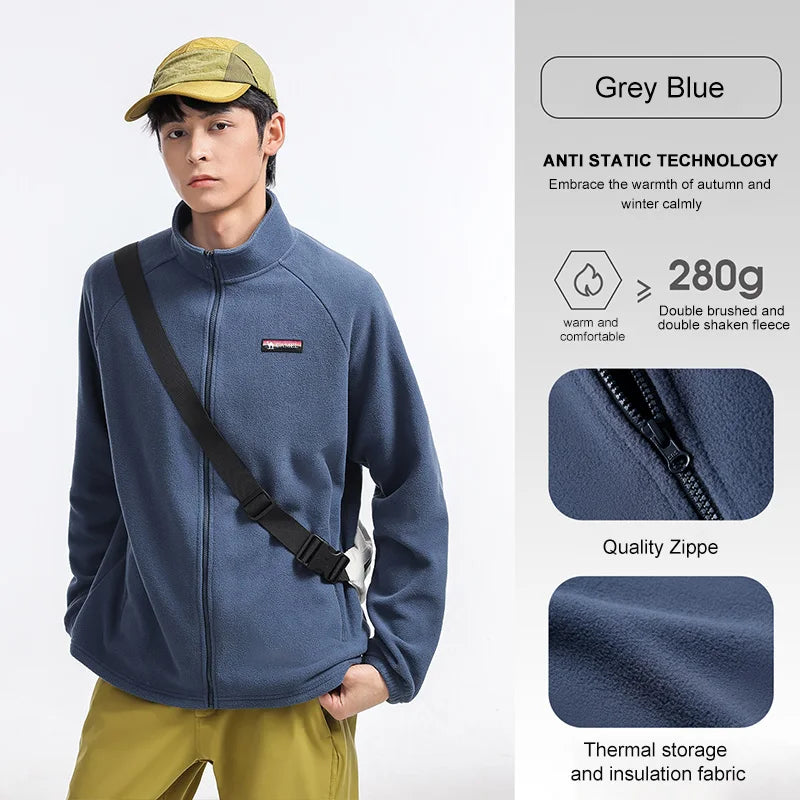 GOLDEN CAMEL Outdoor Fleece Jacket for Women Men Double-sided Polar Fleece Warm Anti-static Stand-up Collar Windproof Coat Liner