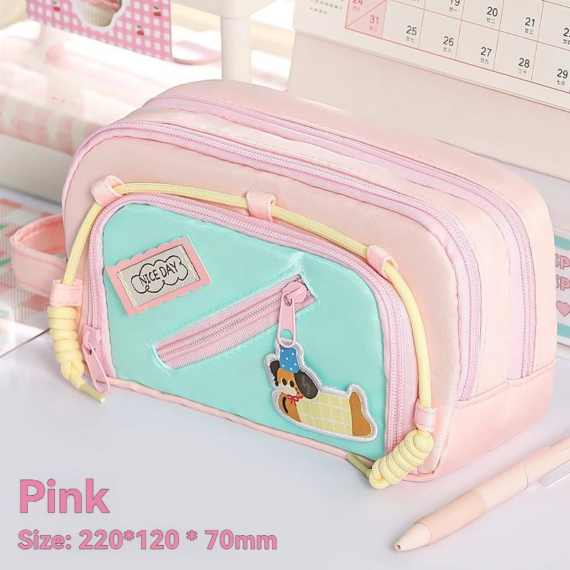 Dopamine Contrasting Dachshund Dog Large Capacity Pencil Bag Velcro High  Value Japanese Style New Stationery Box