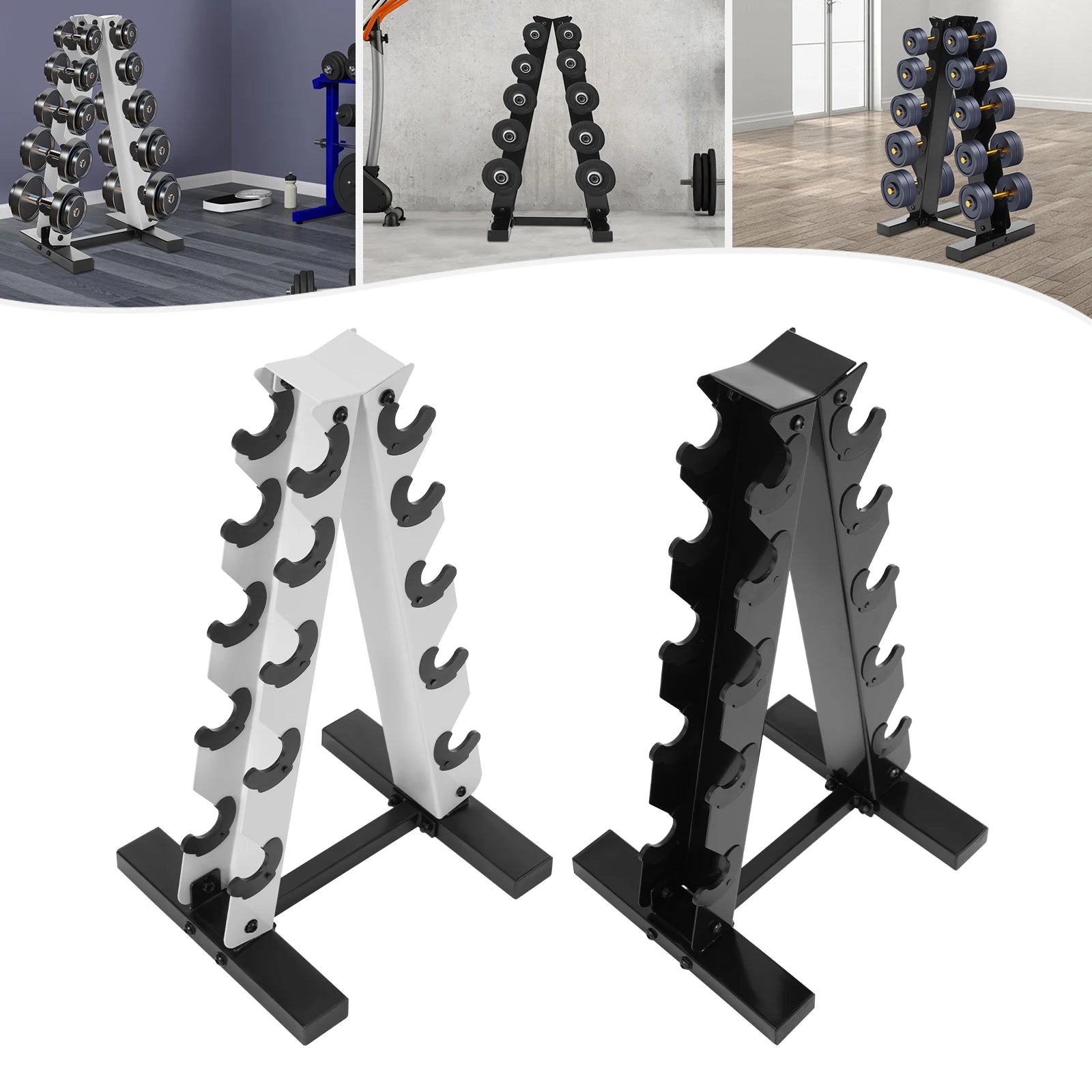 5-Tier Dumbbell Rack A-Frame Steel Dumbbell Holder Accommodate 5 Pairs Dumbbells 100kg Load-bearing Capacity for Home Gym