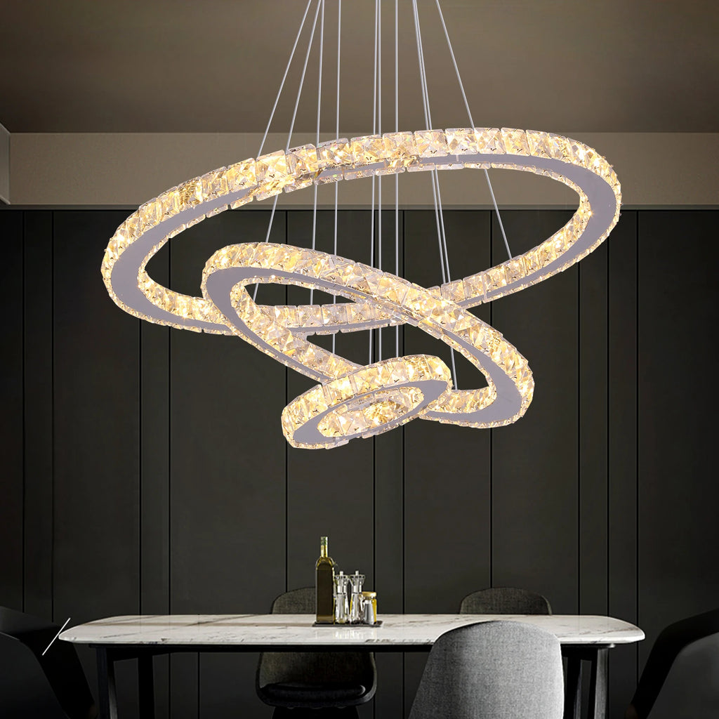 Crystal Ceiling Chandelier 3 Rings Hanging Chandelier In The Living Room Home Decoration Luxury Kitchen Light Led Lighting