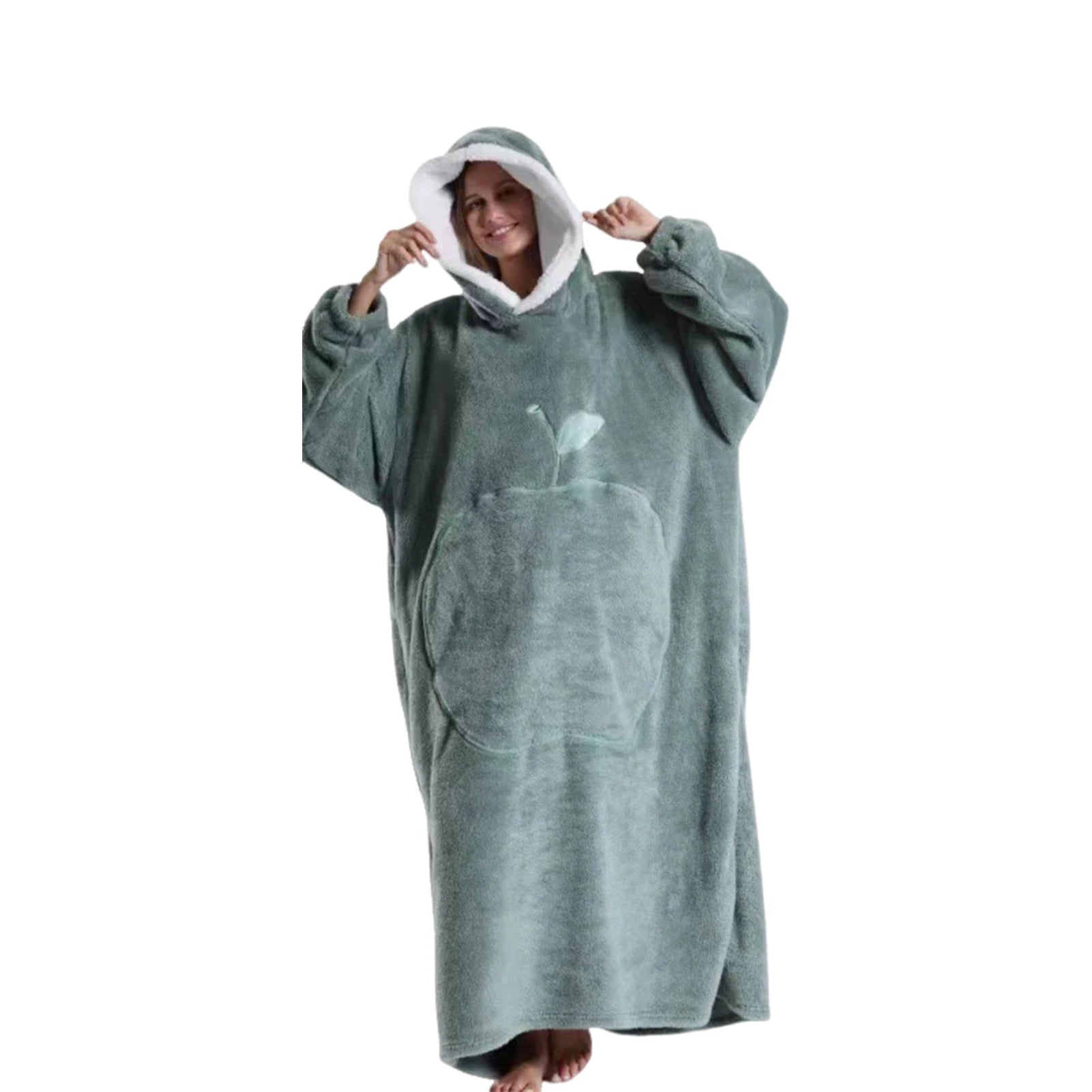 Extra Long Wearable Blankets Winter Flannel Hooded Blanket with Full Sleeves Men Women Cozy Soft Throw Adult TV Blanket