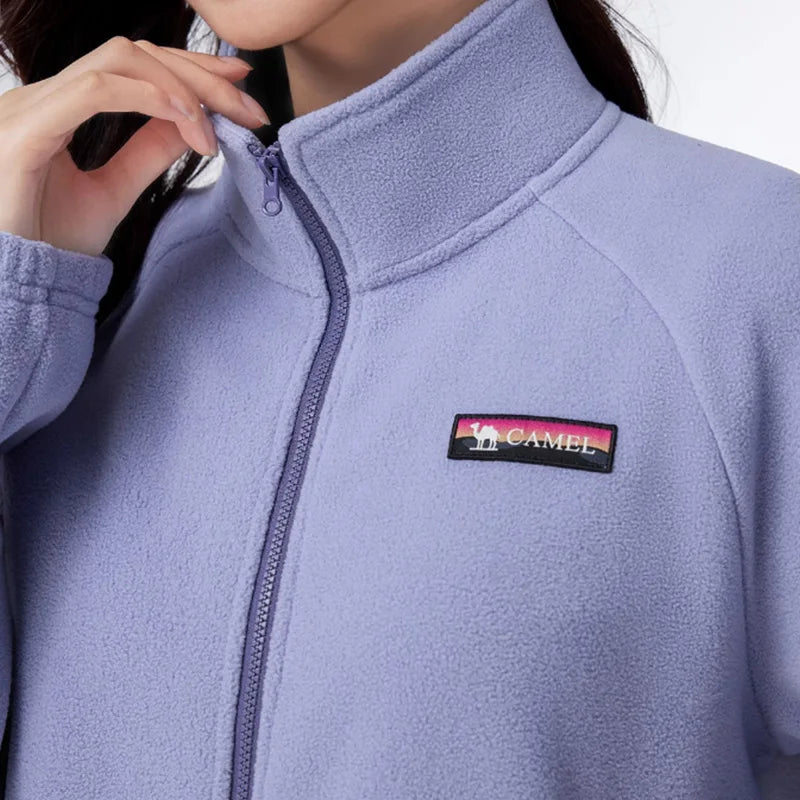 GOLDEN CAMEL Outdoor Fleece Jacket for Women Men Double-sided Polar Fleece Warm Anti-static Stand-up Collar Windproof Coat Liner
