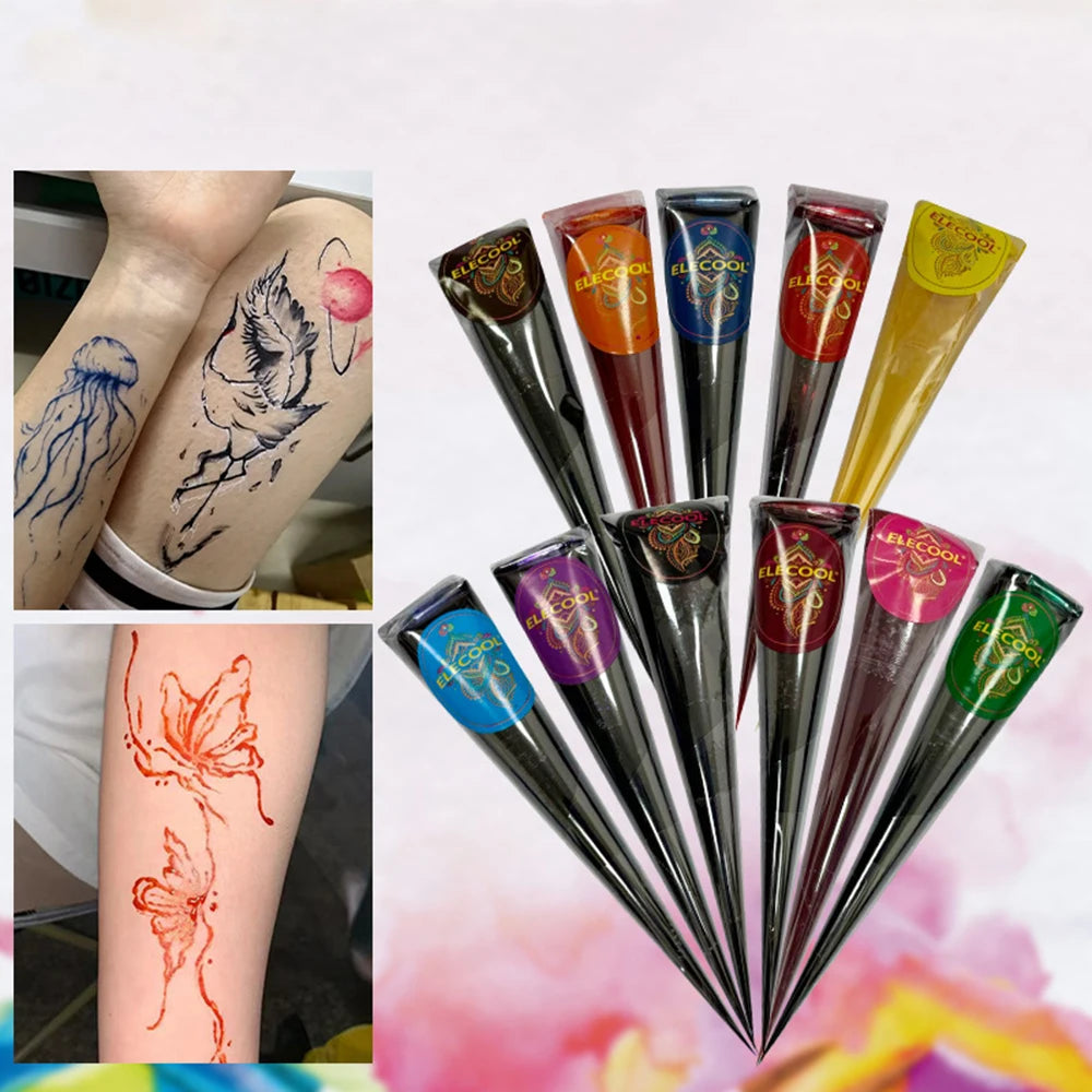 Temporary Tattoo Multicolor Body Paint Henna Cones Easy To Clean Art Cream For Body Art Diy Paint Costume Event