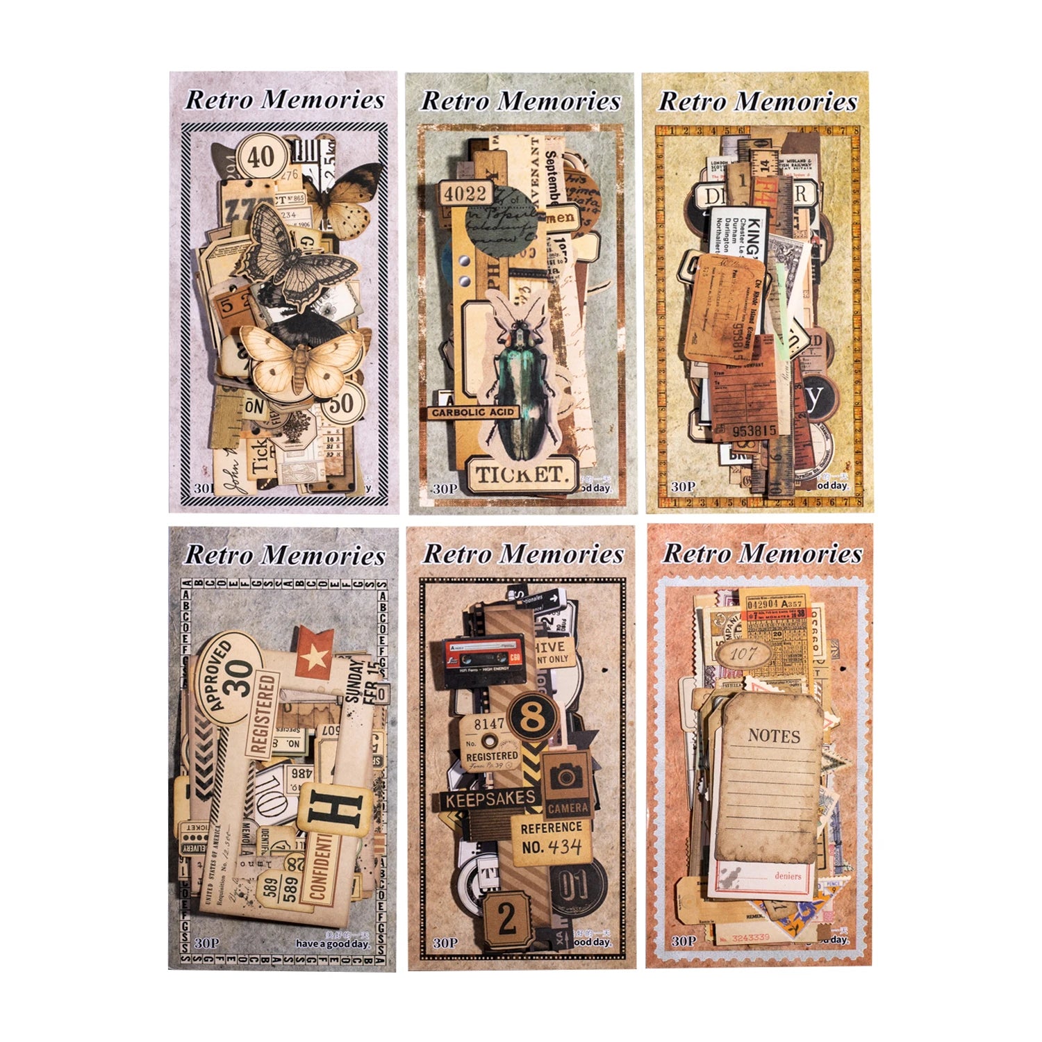Retro Memories Series Vintage Butterfly Border Label Landscape Sticker Creative DIY Journal Material Collage Stationery