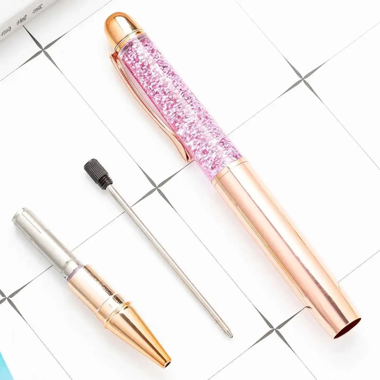 1 Piece Metal Quicksand Ballpoint Pen Rose Gold School Supply Stationery Office Crystal Spinning Luxury Brand