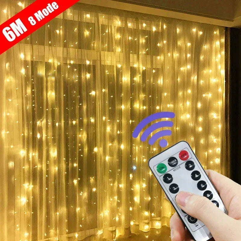 3/4/6m Curtain LED String Lights Garland USB Festoon Remote Control Fairy Garland Lights Christmas Decoration for Bedroom Home