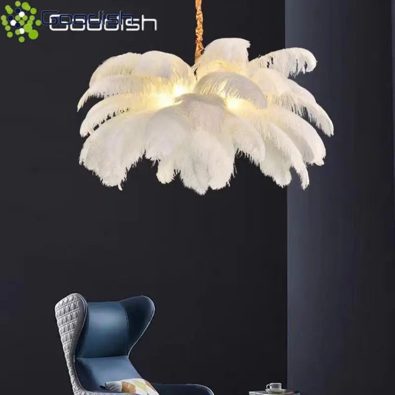 Ostrich Feather Modern Nordic  Pendant Lights LED Hanging Lamps for Living Dining Room Girl's Bedroom Home Decoration Chandelier