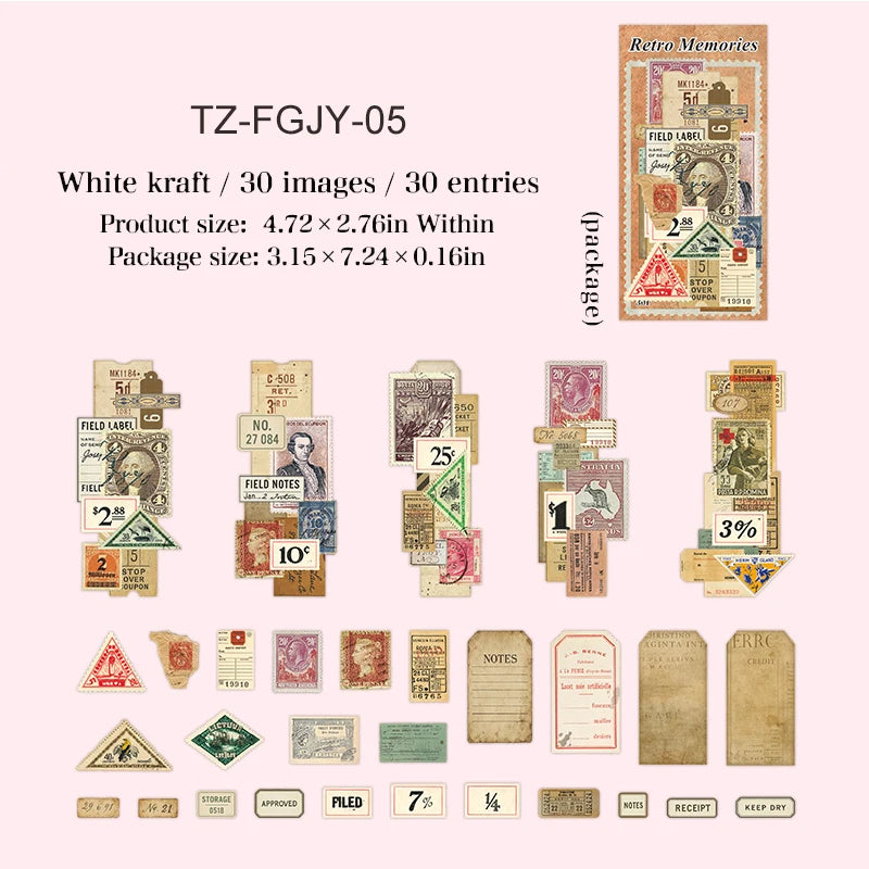 Retro Memories Series Vintage Butterfly Border Label Landscape Sticker Creative DIY Journal Material Collage Stationery