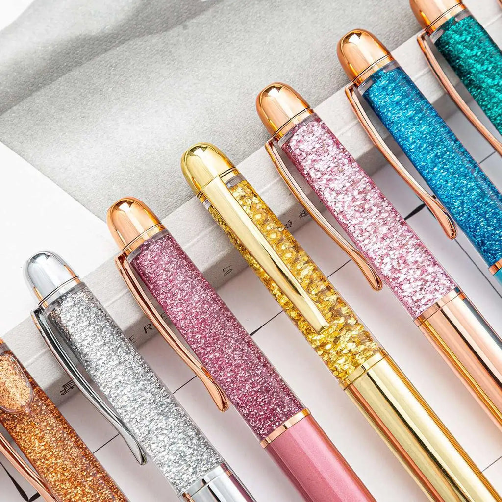 1 Piece Metal Quicksand Ballpoint Pen Rose Gold School Supply Stationery Office Crystal Spinning Luxury Brand