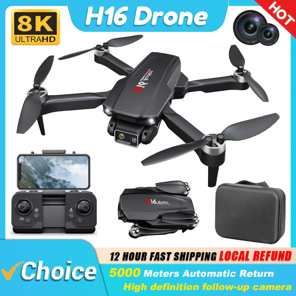 KBDFA New Drone H16 GPS Professional Dual Camera Dron Quadcopter Brushless Aerial Photography Laser Obstacle Avoidance RC Toy
