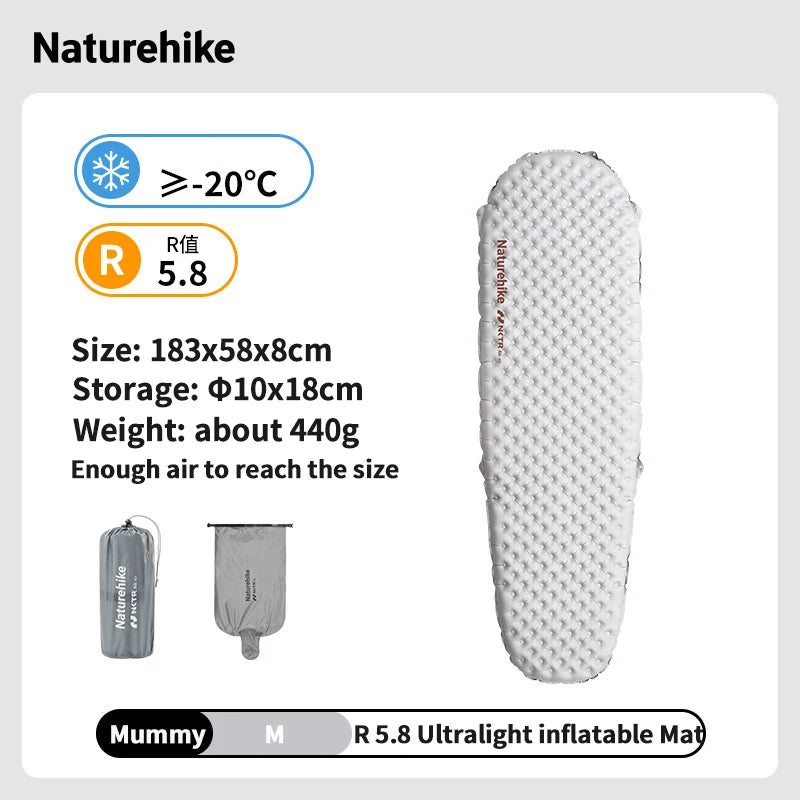 Naturehike Camping Inflatable Mattress R 5.8 Ultralight Portable Foldable Tent Sleeping Pad Outdoor Travel Hiking Beach Mat