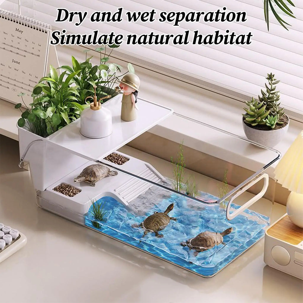 Turtle Aquarium Multi-functional Aquarium Transparent Terrarium for Crayfish Hermit Crabs Frog Reptile Tortoise Habitat Basking