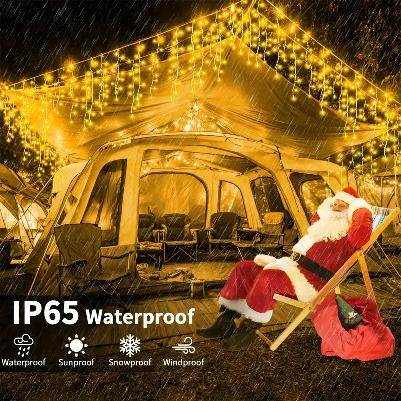 NEW Solar Christmas Icicle Lights 162/96 LED 8 Modes Waterproof Curtain String Lights for Outdoor Garden Room Holiday Lighting