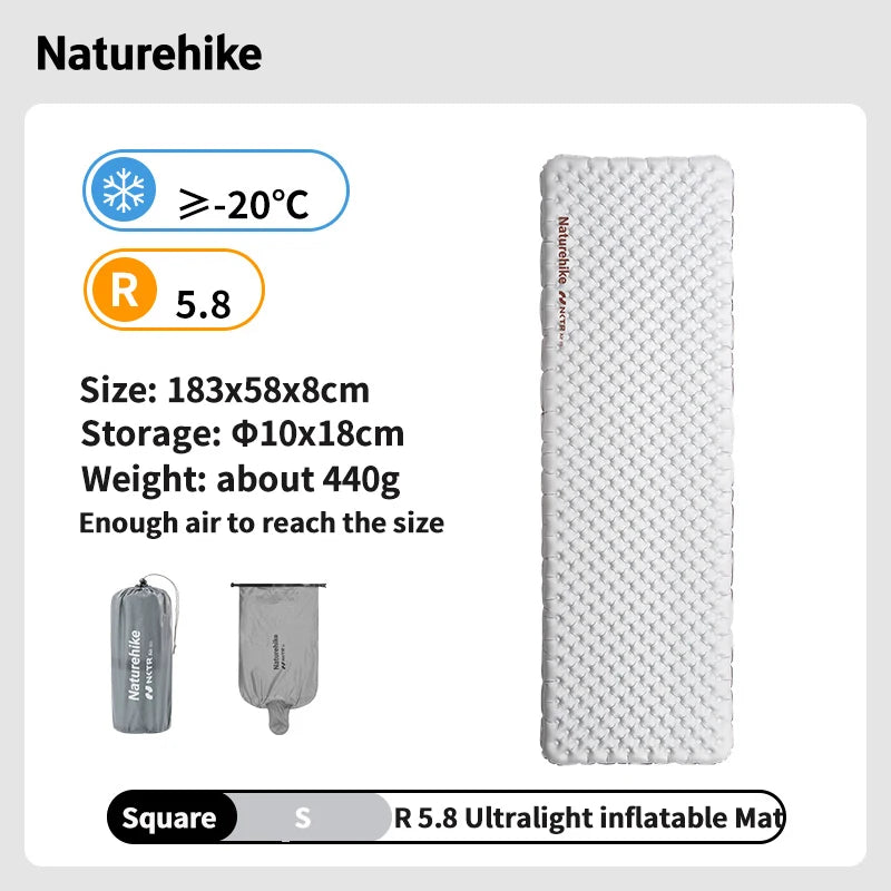 Naturehike Camping Inflatable Mattress R 5.8 Ultralight Portable Foldable Tent Sleeping Pad Outdoor Travel Hiking Beach Mat