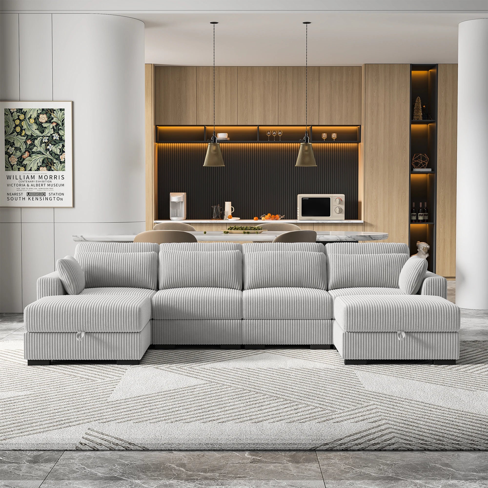 Anajqaqia Modular Sofa, Living Room Sofas, Velvet Sofa with Wide Armrests, Footstool, Various Combinations, Velvet, Grey