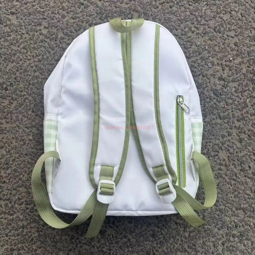 Cute Japanese Countryside Style Nylon Canvas Green Lucky Clover Large Capacity Schoolbag Student Stationery Storage Bag Backpack