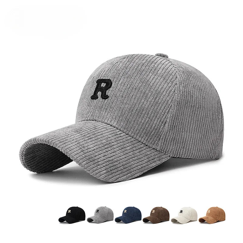 New minimalist three-dimensional letter R solid color striped baseball cap with adjustable fashion hat