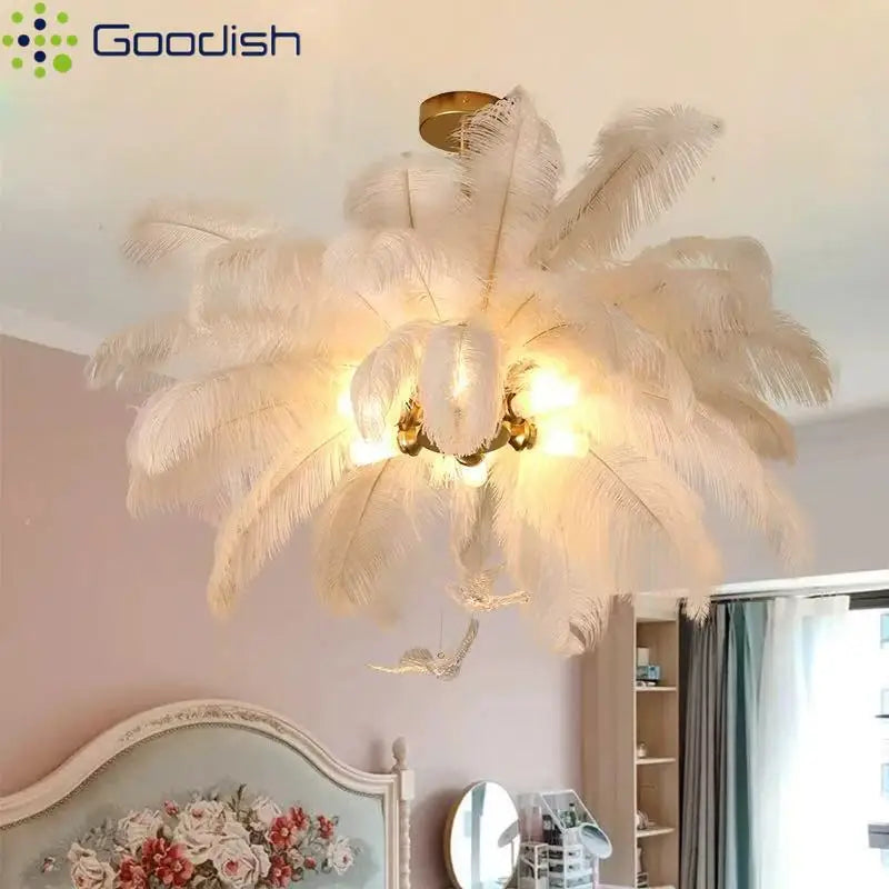 Ostrich Feather Modern Nordic  Pendant Lights LED Hanging Lamps for Living Dining Room Girl's Bedroom Home Decoration Chandelier