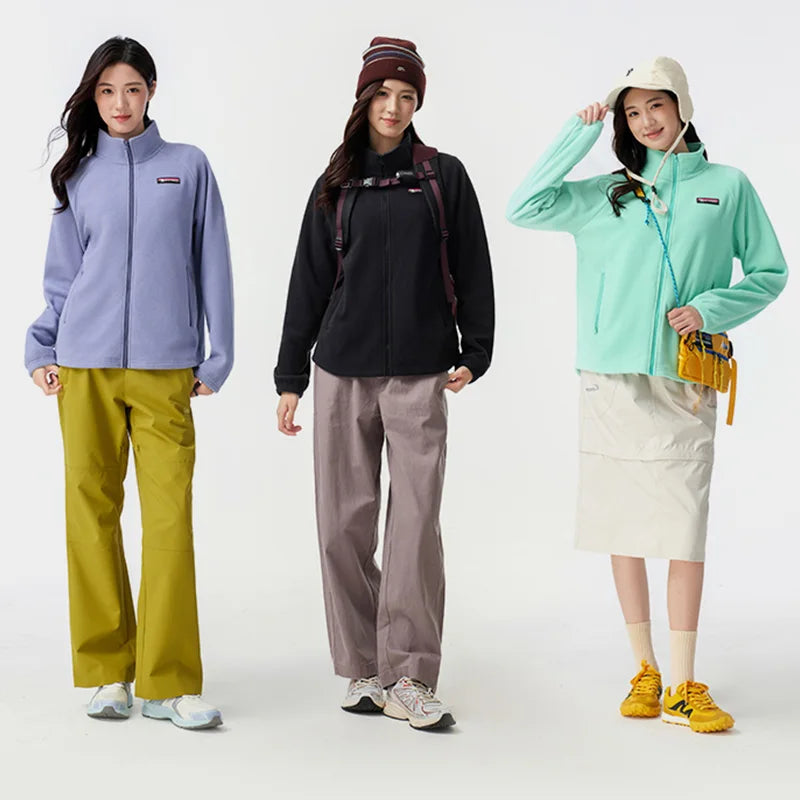 GOLDEN CAMEL Outdoor Fleece Jacket for Women Men Double-sided Polar Fleece Warm Anti-static Stand-up Collar Windproof Coat Liner